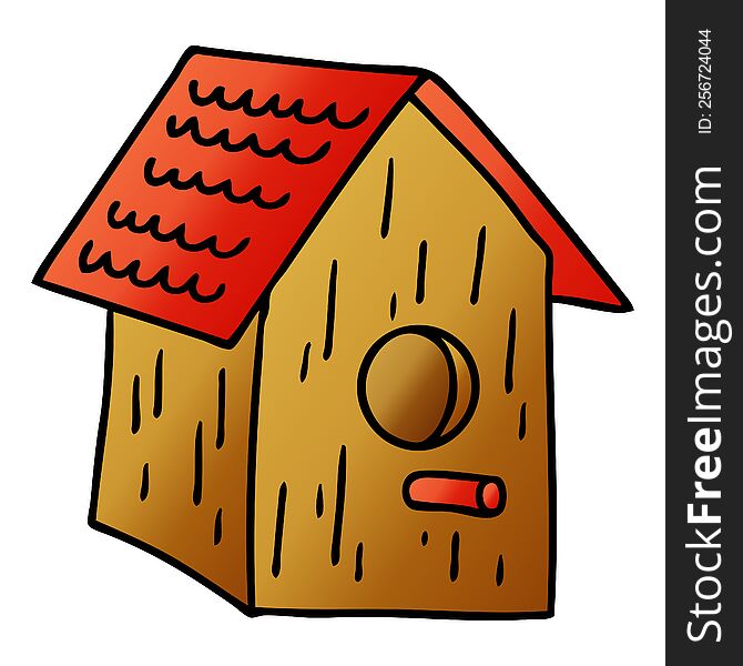 hand drawn gradient cartoon doodle of a wooden bird house