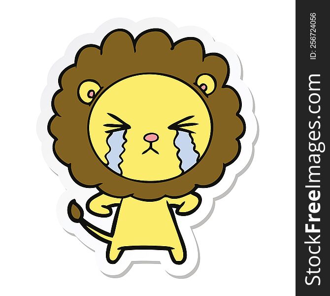 Sticker Of A Cartoon Crying Lion