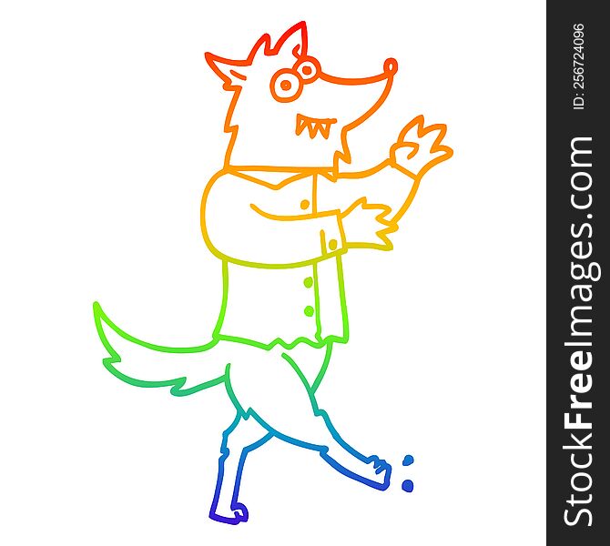 Rainbow Gradient Line Drawing Cartoon Werewolf
