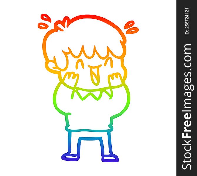 rainbow gradient line drawing of a cartoon laughing boy