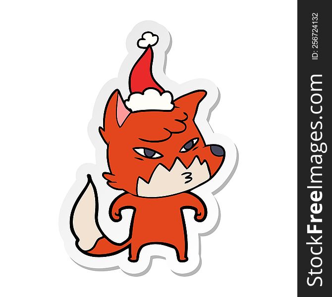Clever Sticker Cartoon Of A Fox Wearing Santa Hat