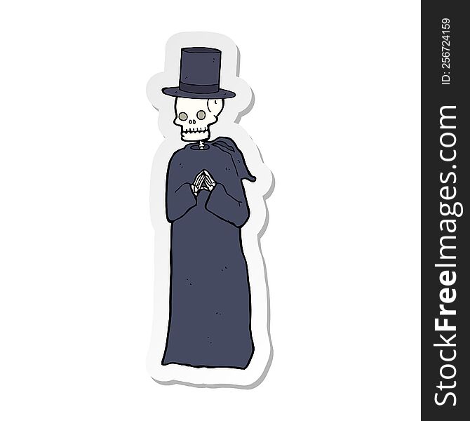 sticker of a spooky skeleton man in top hat