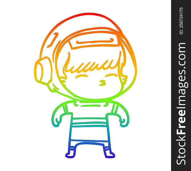 Rainbow Gradient Line Drawing Cartoon Curious Astronaut