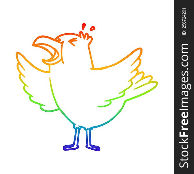 rainbow gradient line drawing of a cartoon bird squawking