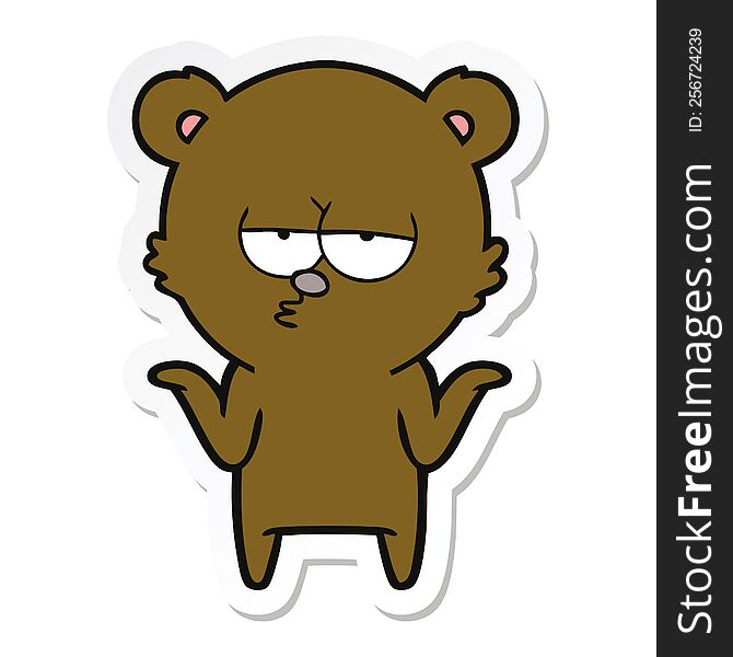 sticker of a bored bear cartoon shrugging