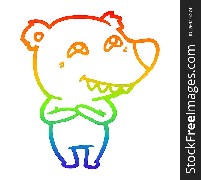 Rainbow Gradient Line Drawing Cartoon Bear Showing Teeth
