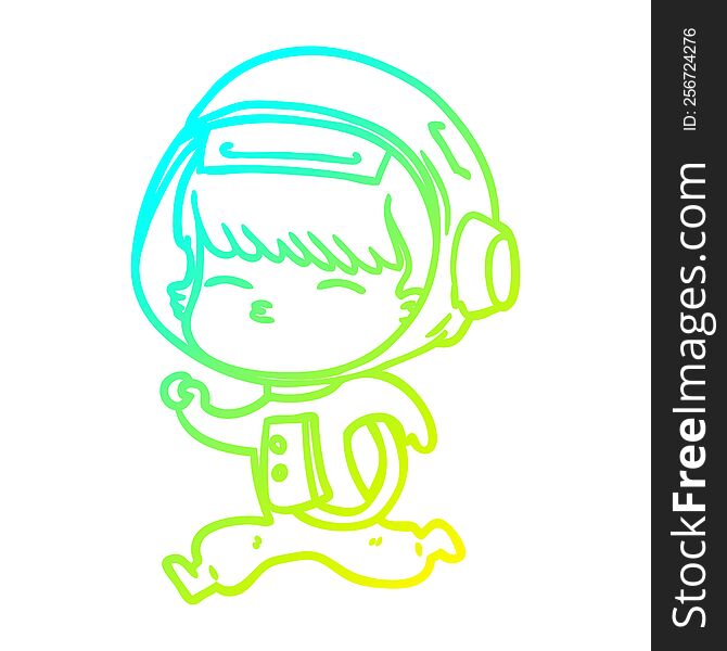 cold gradient line drawing of a cartoon curious running astronaut