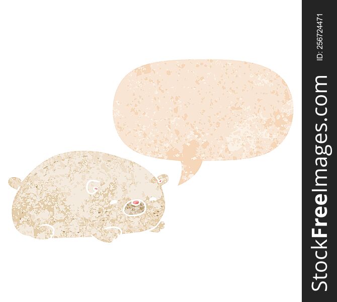 Cartoon Polar Bear And Speech Bubble In Retro Textured Style