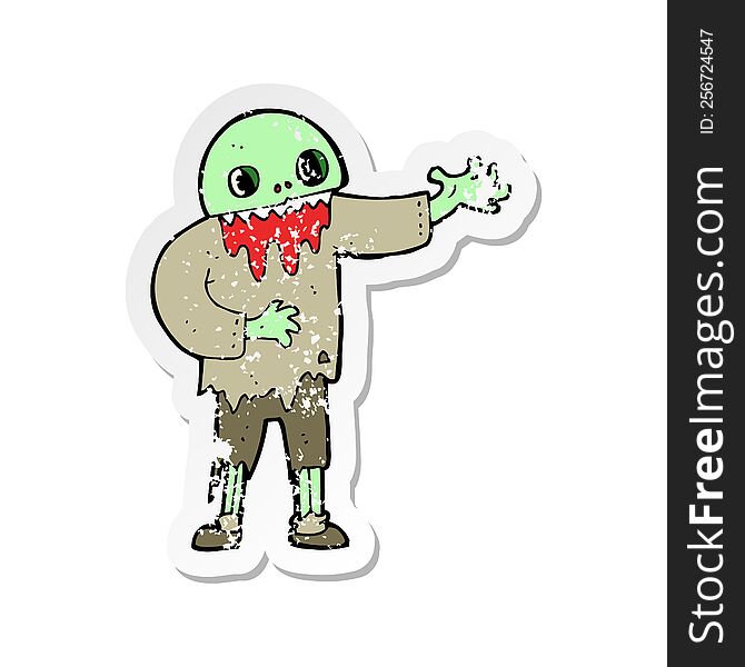 Retro Distressed Sticker Of A Cartoon Spooky Zombie
