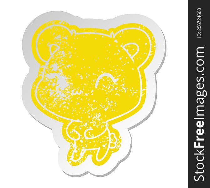 distressed old cartoon sticker kawaii cute teddy bear. distressed old cartoon sticker kawaii cute teddy bear