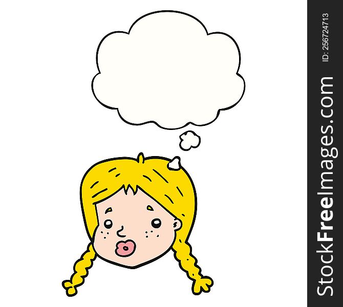 cartoon girls face with thought bubble. cartoon girls face with thought bubble