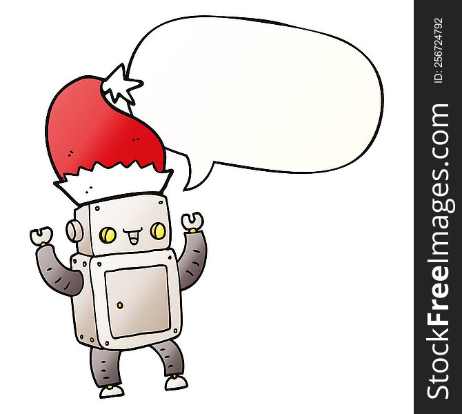 Cartoon Christmas Robot And Speech Bubble In Smooth Gradient Style