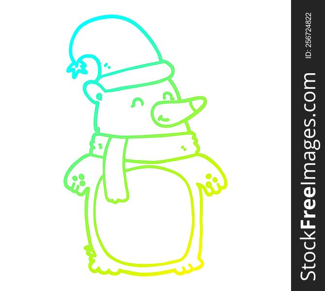 Cold Gradient Line Drawing Cartoon Christmas Bear