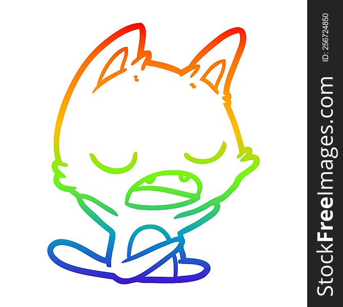 rainbow gradient line drawing of a talking cat cartoon