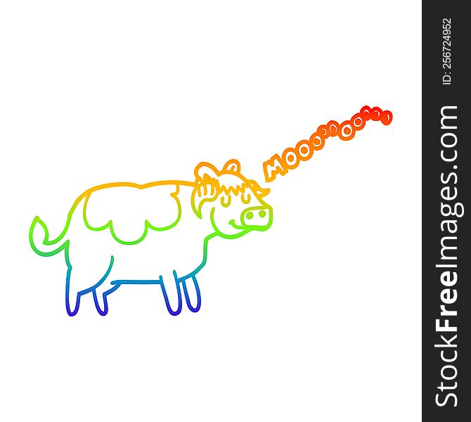 rainbow gradient line drawing cartoon cow