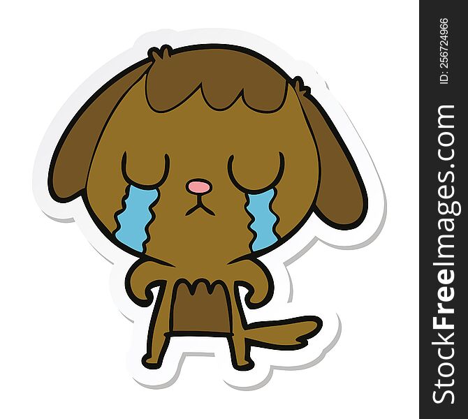 Sticker Of A Cute Cartoon Dog Crying