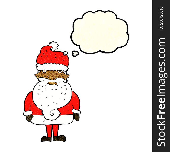 cartoon santa claus with thought bubble