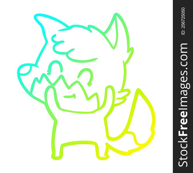 cold gradient line drawing of a cartoon friendly fox