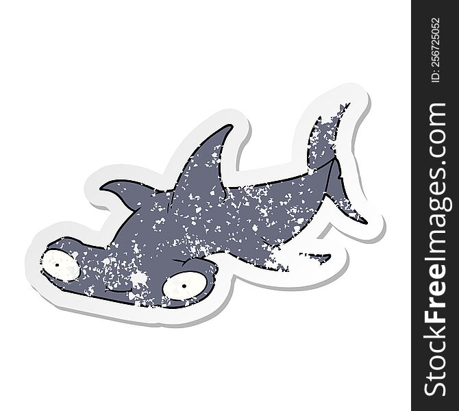 Distressed Sticker Of A Cartoon Hammerhead Shark