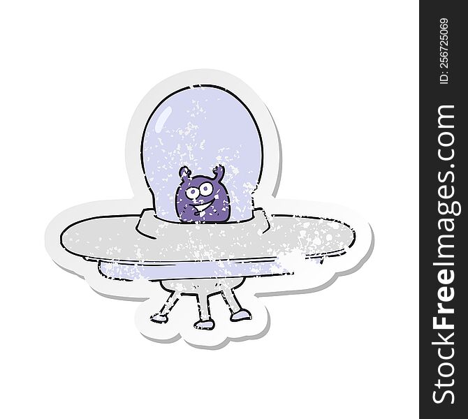 Retro Distressed Sticker Of A Cartoon Spaceship
