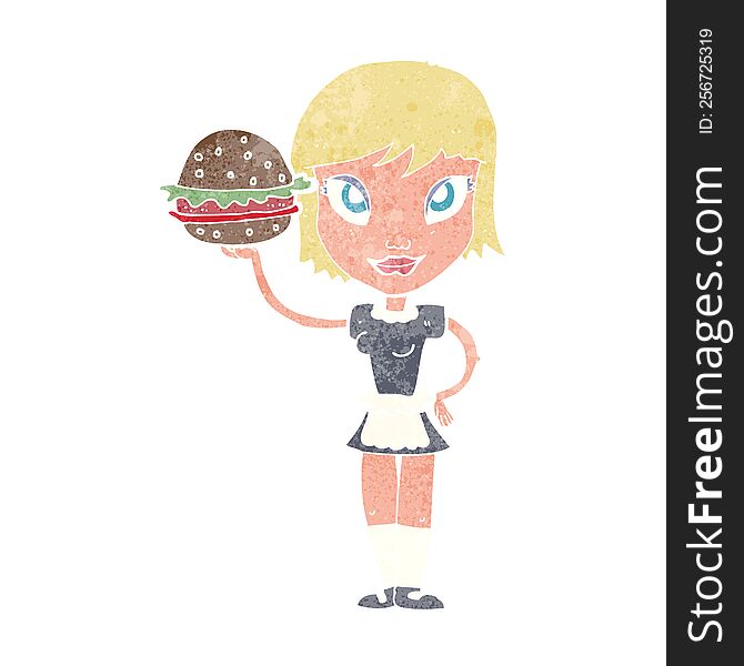 cartoon waitress with burger