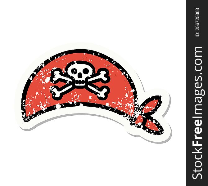 distressed sticker tattoo in traditional style of pirate head scarf. distressed sticker tattoo in traditional style of pirate head scarf