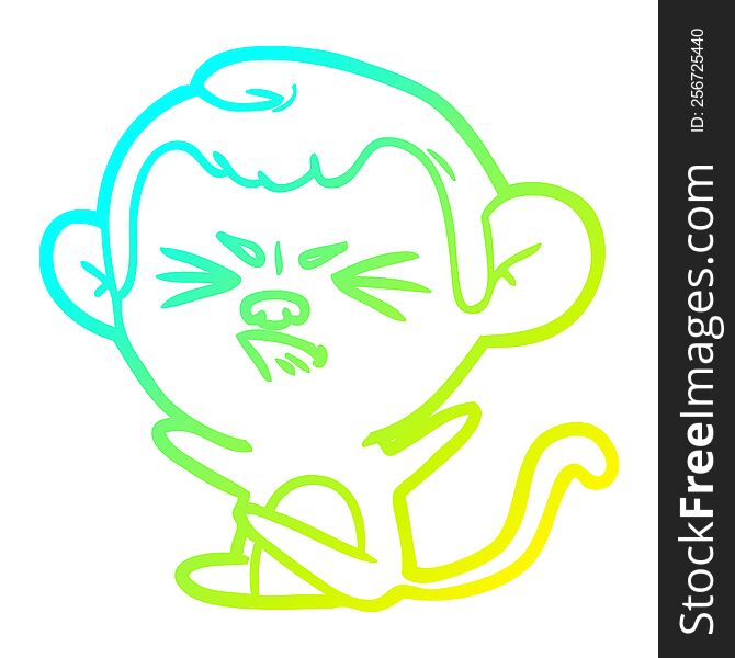 cold gradient line drawing of a cartoon angry monkey