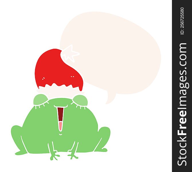 cute cartoon christmas frog and speech bubble in retro style