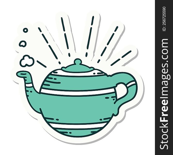 Sticker Of Tattoo Style Steaming Teapot