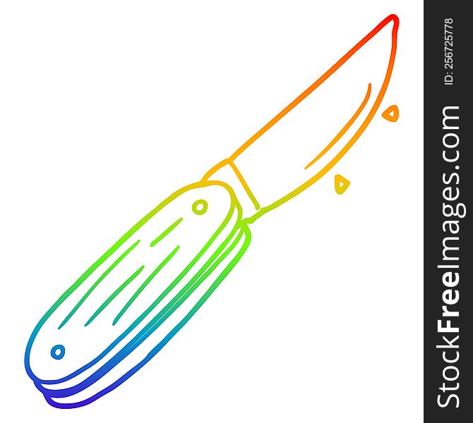 rainbow gradient line drawing of a cartoon folding knife