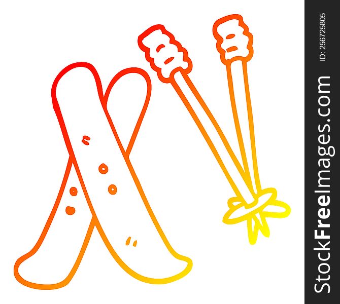 warm gradient line drawing of a cartoon ski and poles