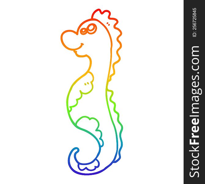 rainbow gradient line drawing of a cartoon sea horse