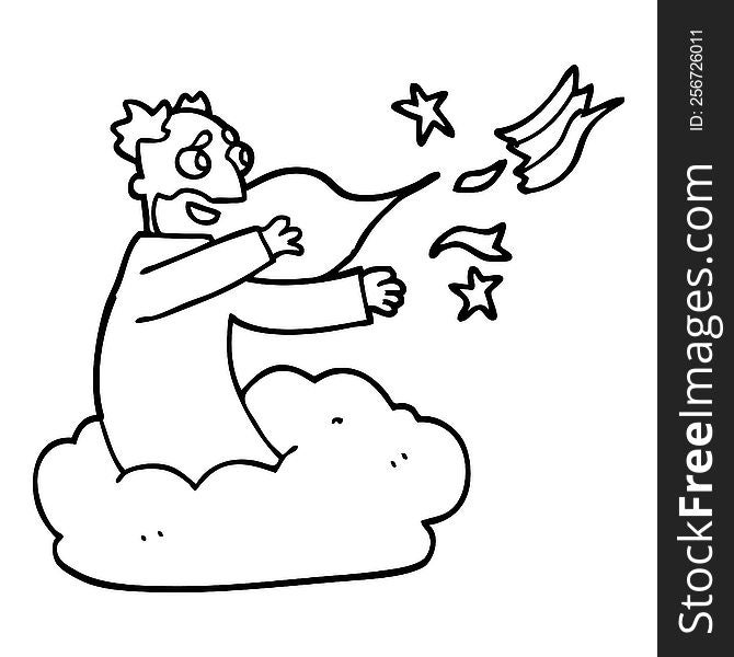 line drawing cartoon god creating universe