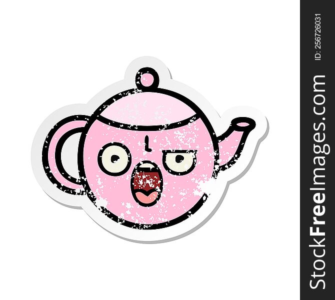 Distressed Sticker Of A Cute Cartoon Teapot