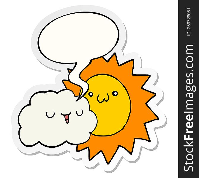 Cartoon Sun And Cloud And Speech Bubble Sticker