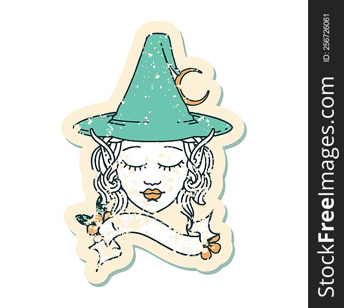 Retro Tattoo Style elf mage character face. Retro Tattoo Style elf mage character face