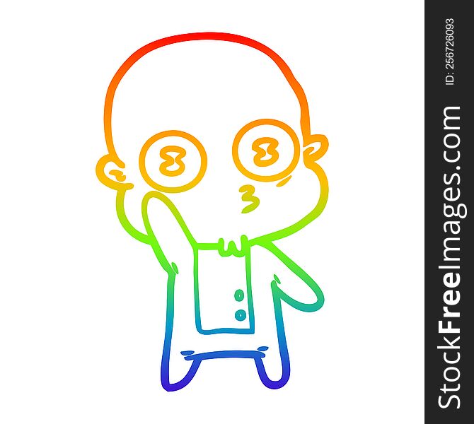 Rainbow Gradient Line Drawing Waving Weird Bald Spaceman