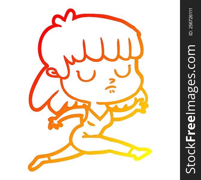 warm gradient line drawing of a cartoon indifferent woman running