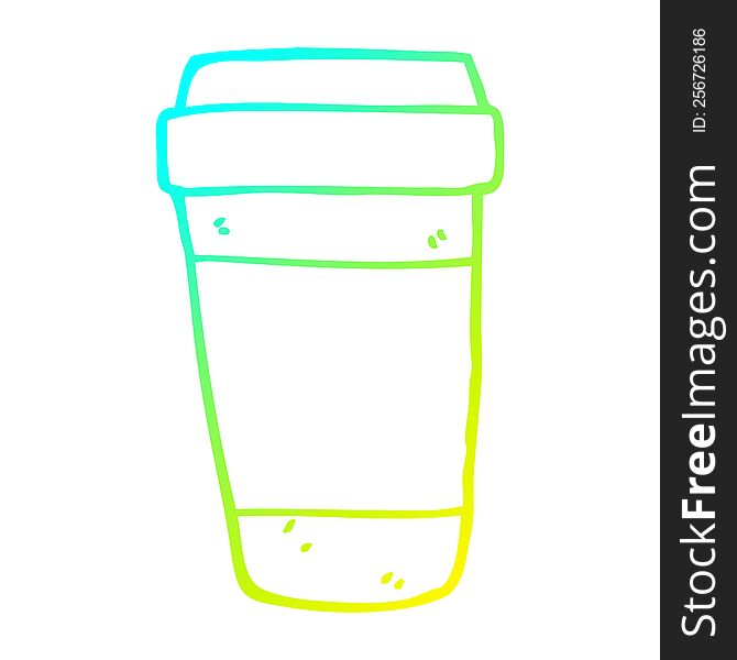 cold gradient line drawing of a cartoon coffee cup