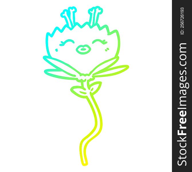 Cold Gradient Line Drawing Happy Cartoon Flower