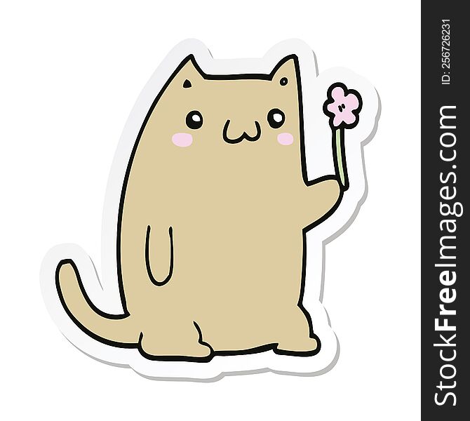 sticker of a cute cartoon cat with flower