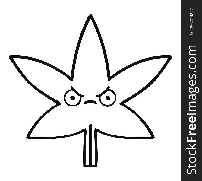 Line Drawing Cartoon Marijuana Leaf