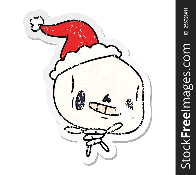 hand drawn christmas distressed sticker cartoon of kawaii skeleton