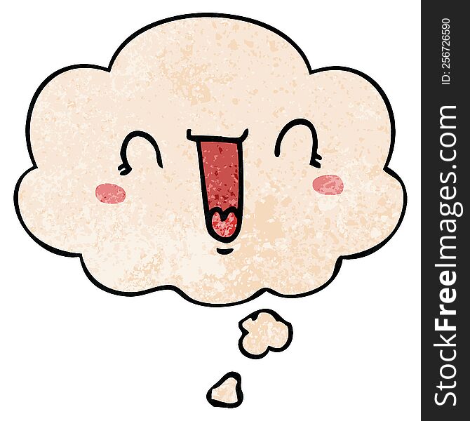 Happy Cartoon Face And Thought Bubble In Grunge Texture Pattern Style