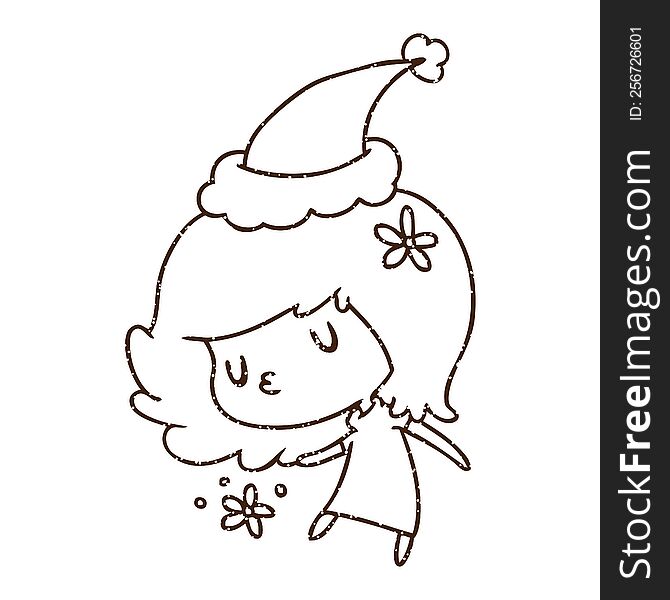 Christmas Woman Charcoal Drawing