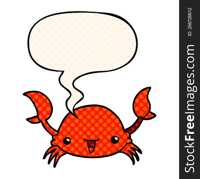 cartoon crab with speech bubble in comic book style