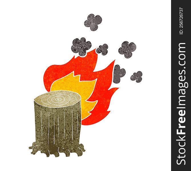 Retro Cartoon Tree Stump On Fire