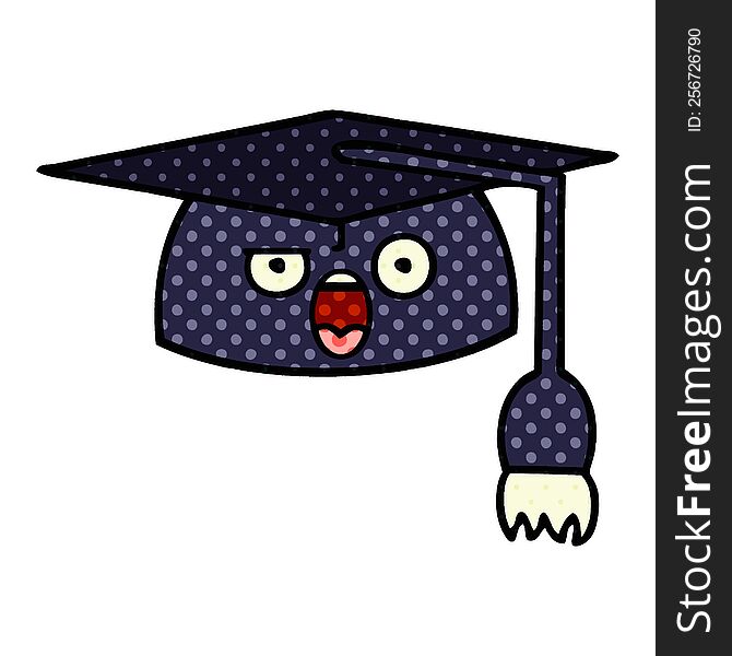 comic book style cartoon of a graduation hat