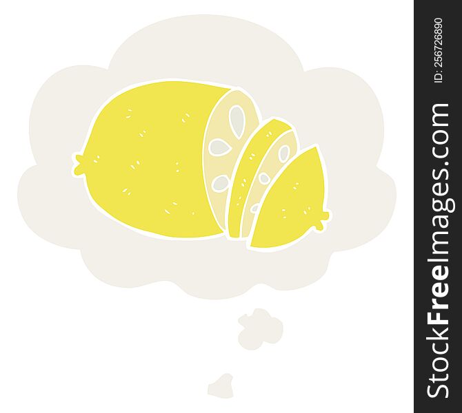 cartoon sliced lemon with thought bubble in retro style