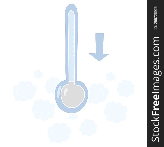 Flat Color Illustration Of A Cartoon Dropping Temperature